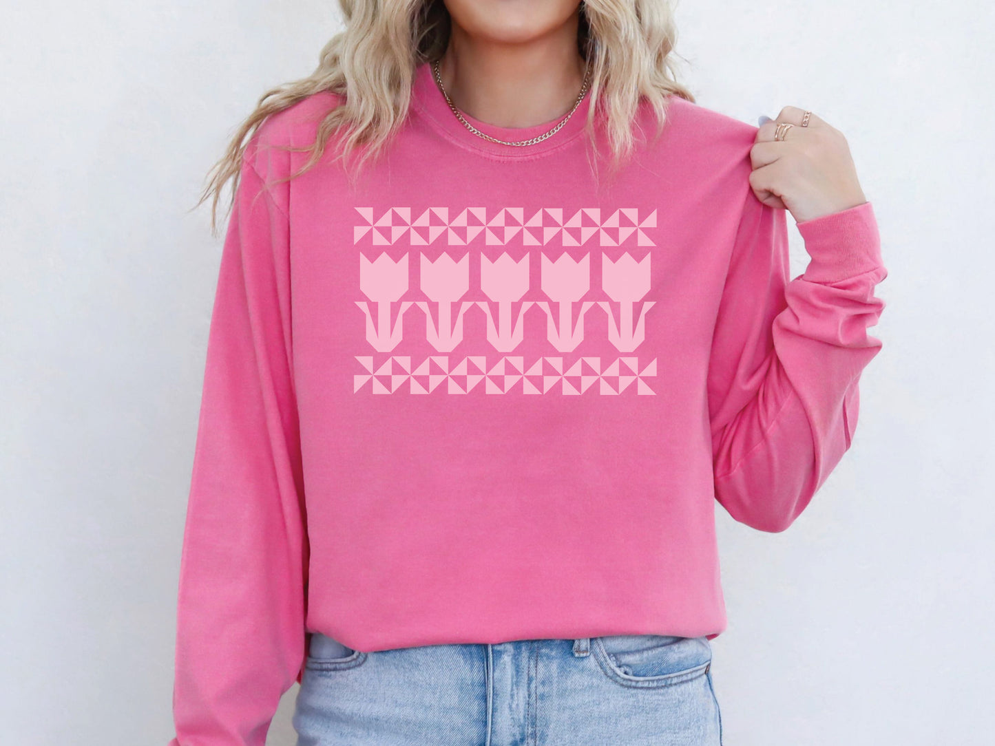Tulip Quilt Block Long-Sleeved T-Shirt