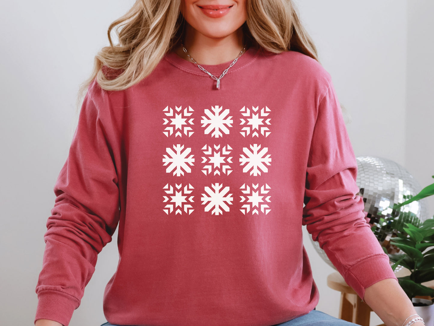 Snowflake Quilt Block Long-Sleeved T-Shirt