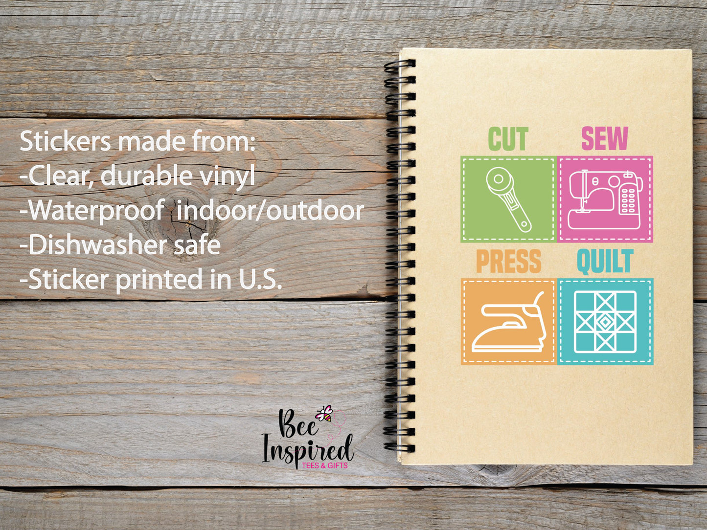 Cut Sew Press Quilt Vinyl Sticker