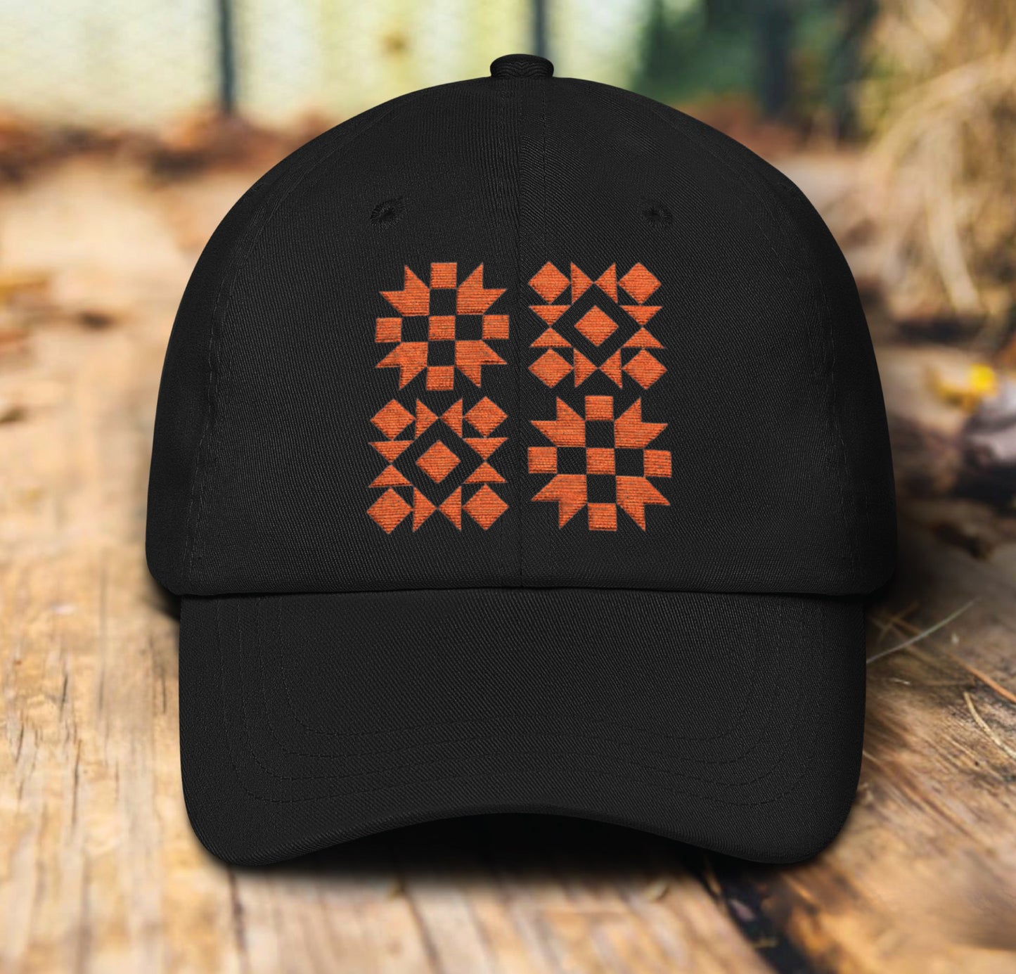 Quilt Block Embroidery Hat (orange)