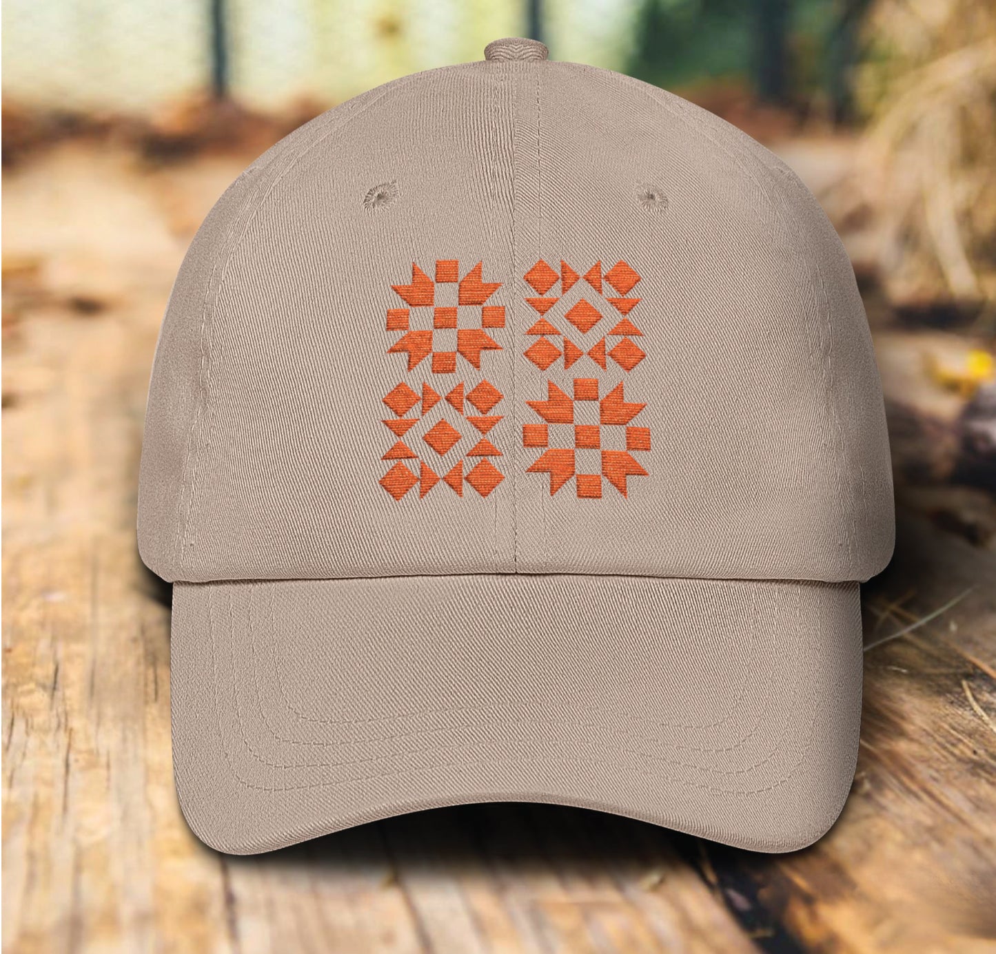 Quilt Block Embroidery Hat (orange)