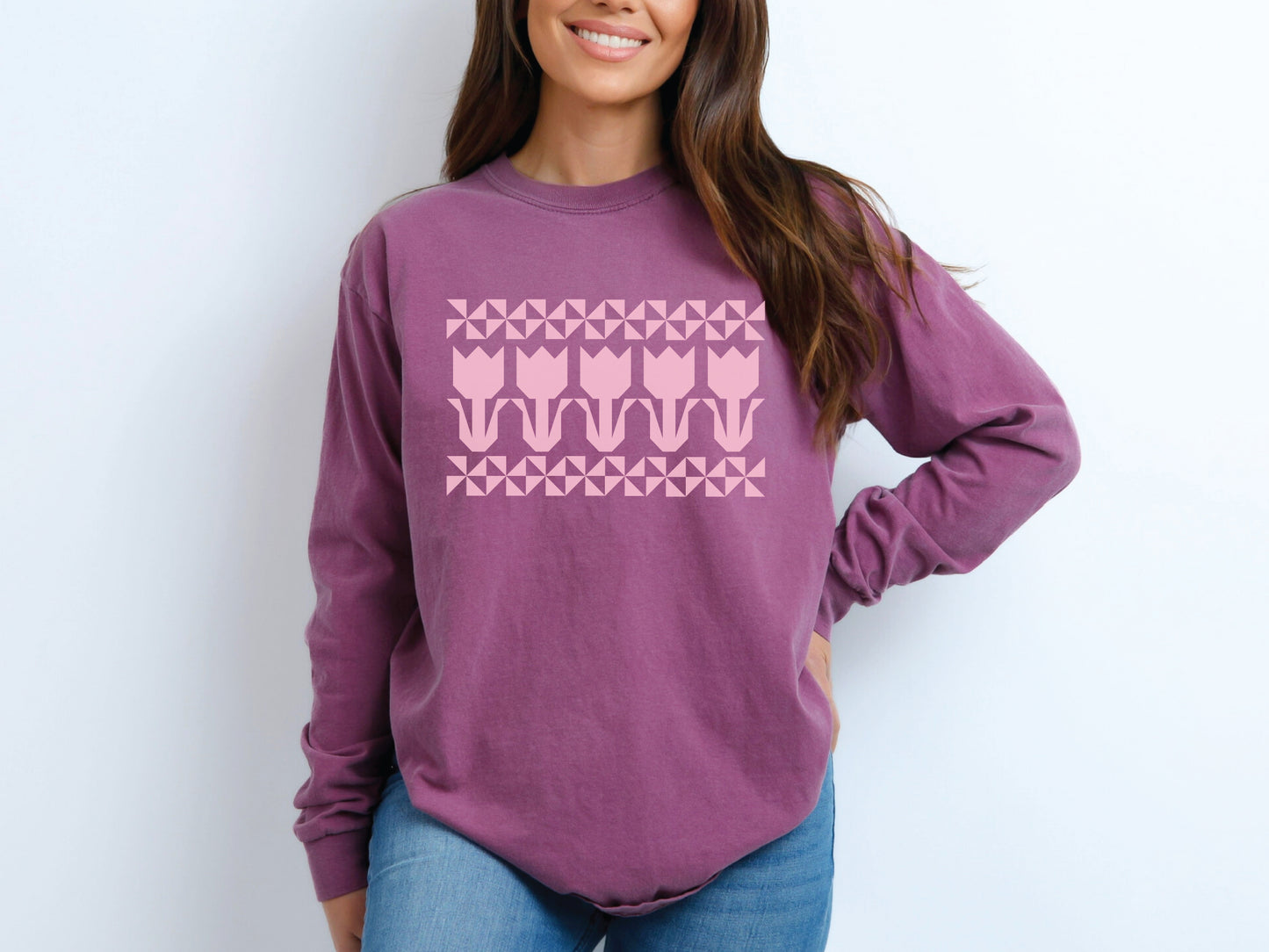 Tulip Quilt Block Long-Sleeved T-Shirt