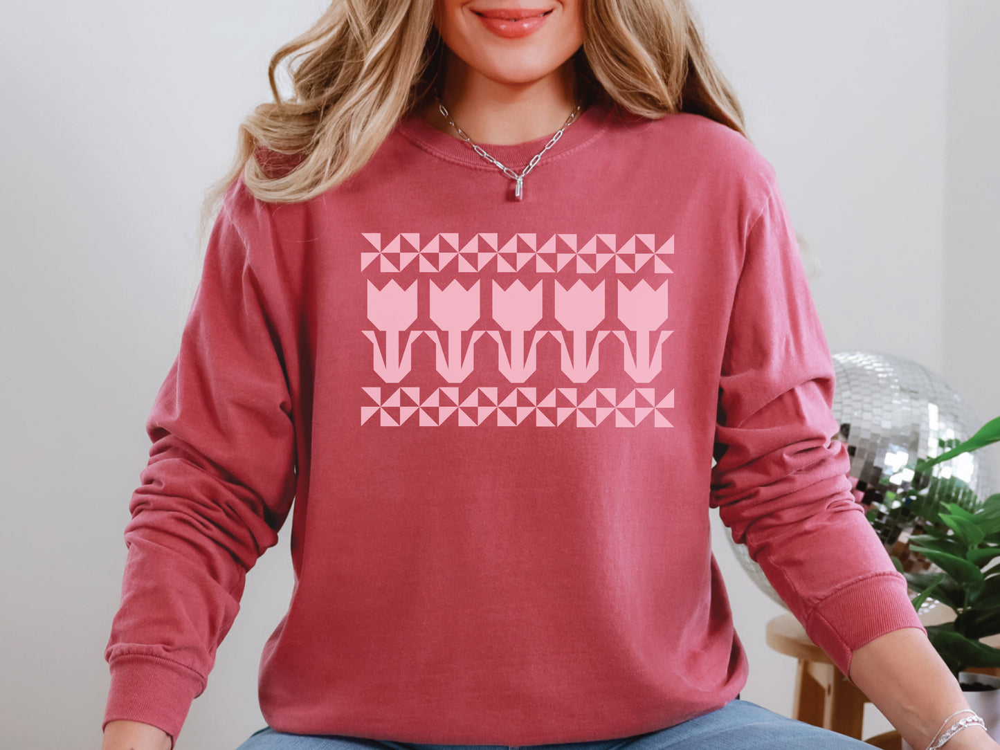 Tulip Quilt Block Long-Sleeved T-Shirt
