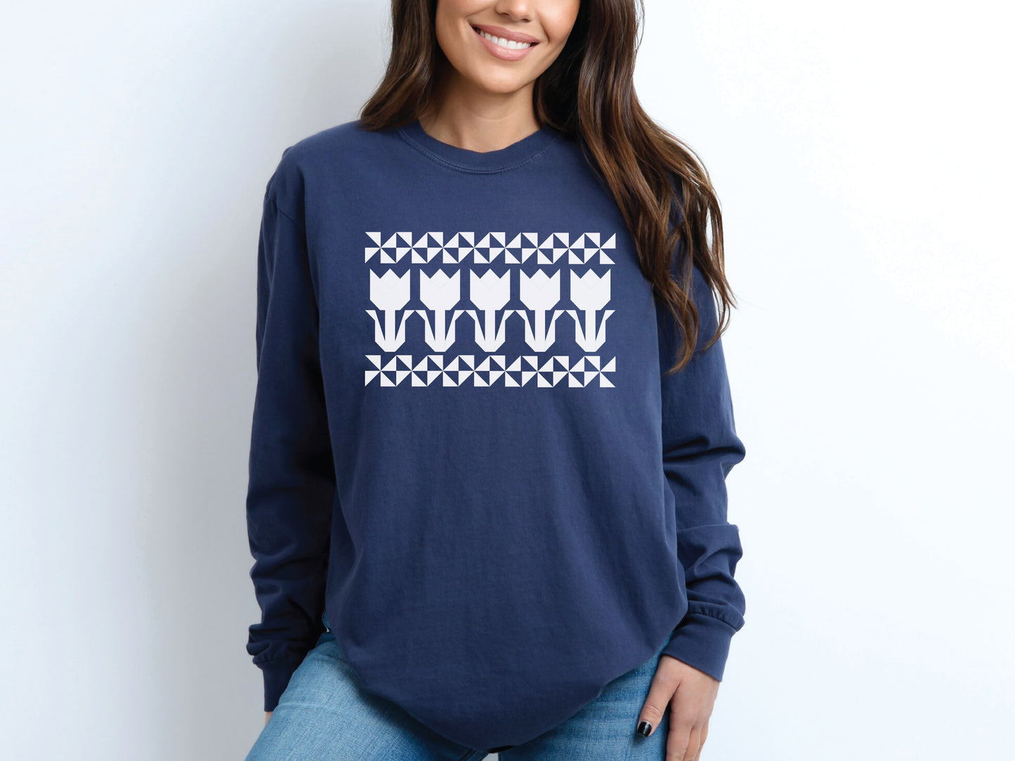 Tulip Quilt Block Long-Sleeved T-Shirt