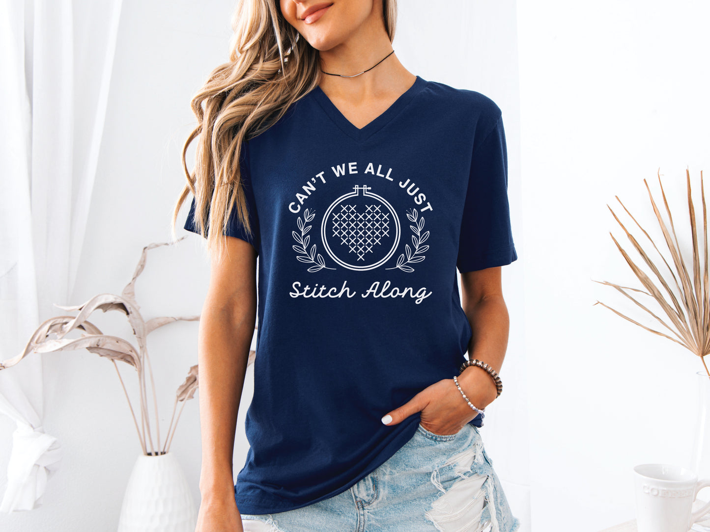 Can't We All Just Stitch Along V-Neck T-Shirt