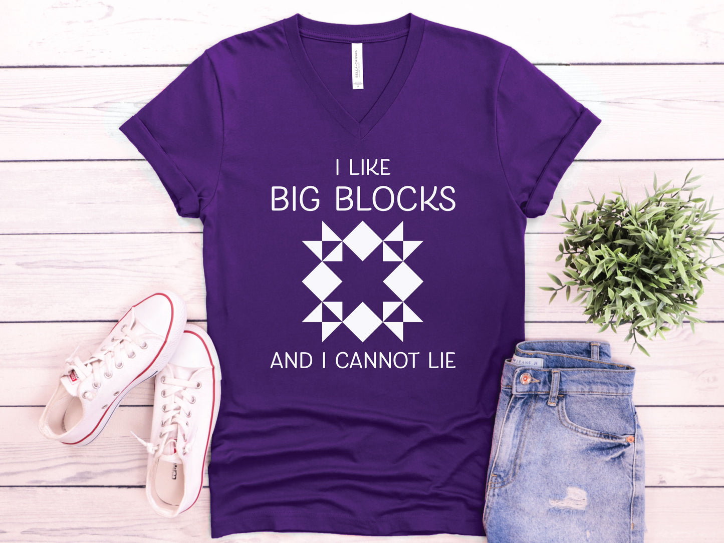 I Like Big Blocks And I Cannot Lie Quilting V-Neck T-Shirt