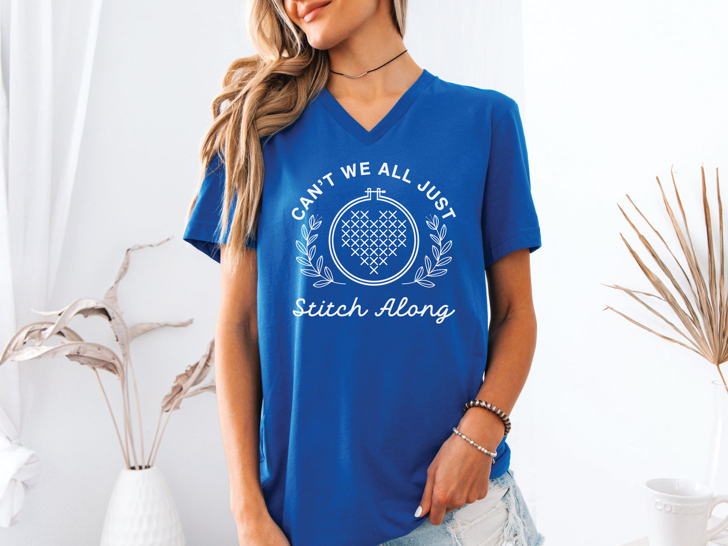 Can't We All Just Stitch Along V-Neck T-Shirt