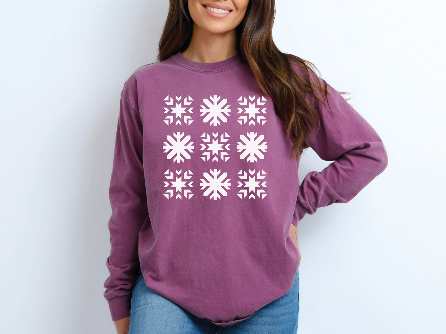 Snowflake Quilt Block Long-Sleeved T-Shirt