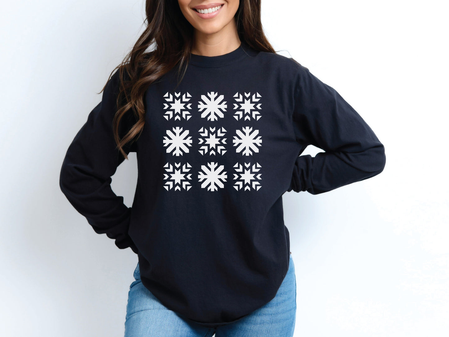 Snowflake Quilt Block Long-Sleeved T-Shirt