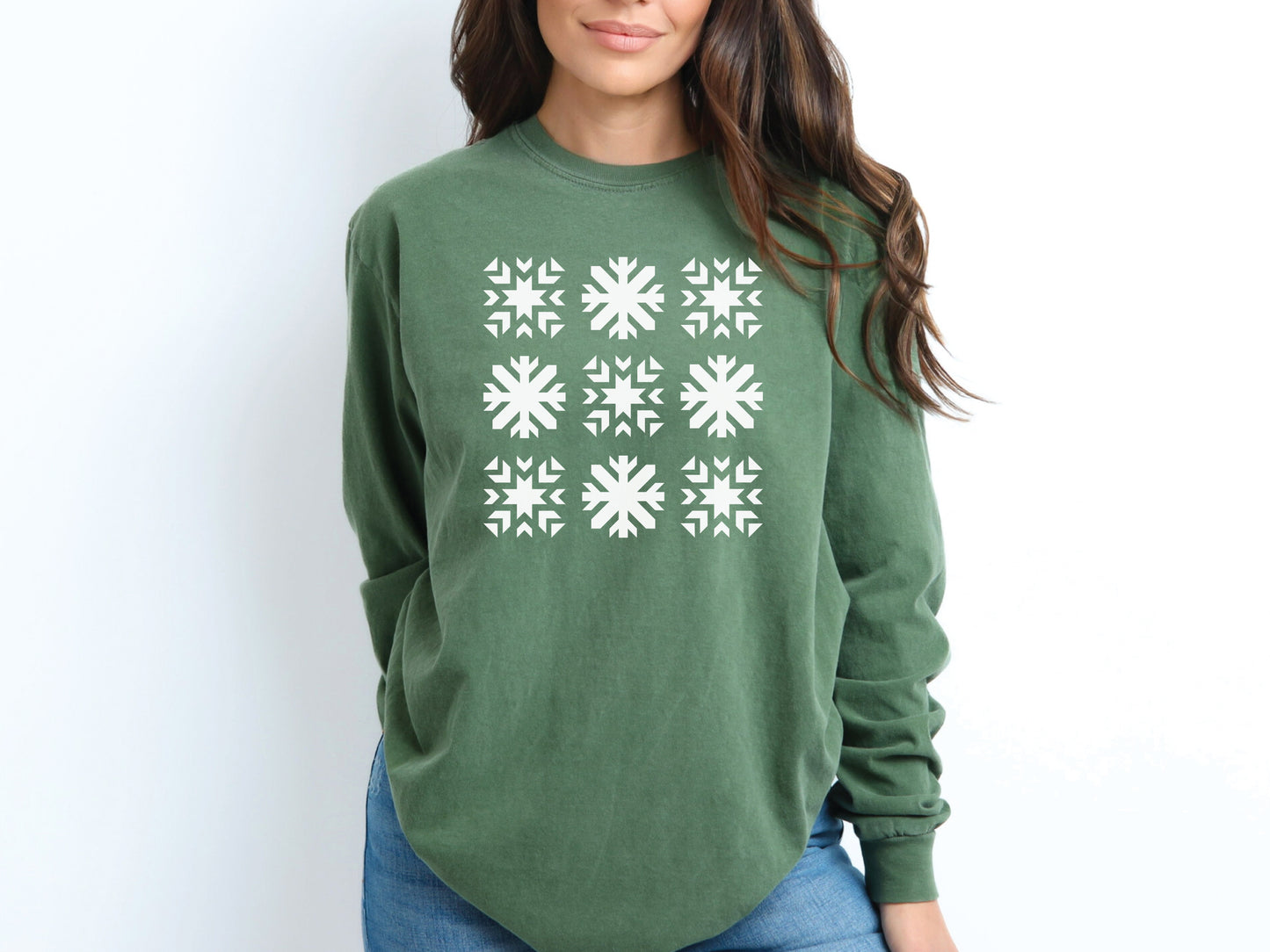 Snowflake Quilt Block Long-Sleeved T-Shirt