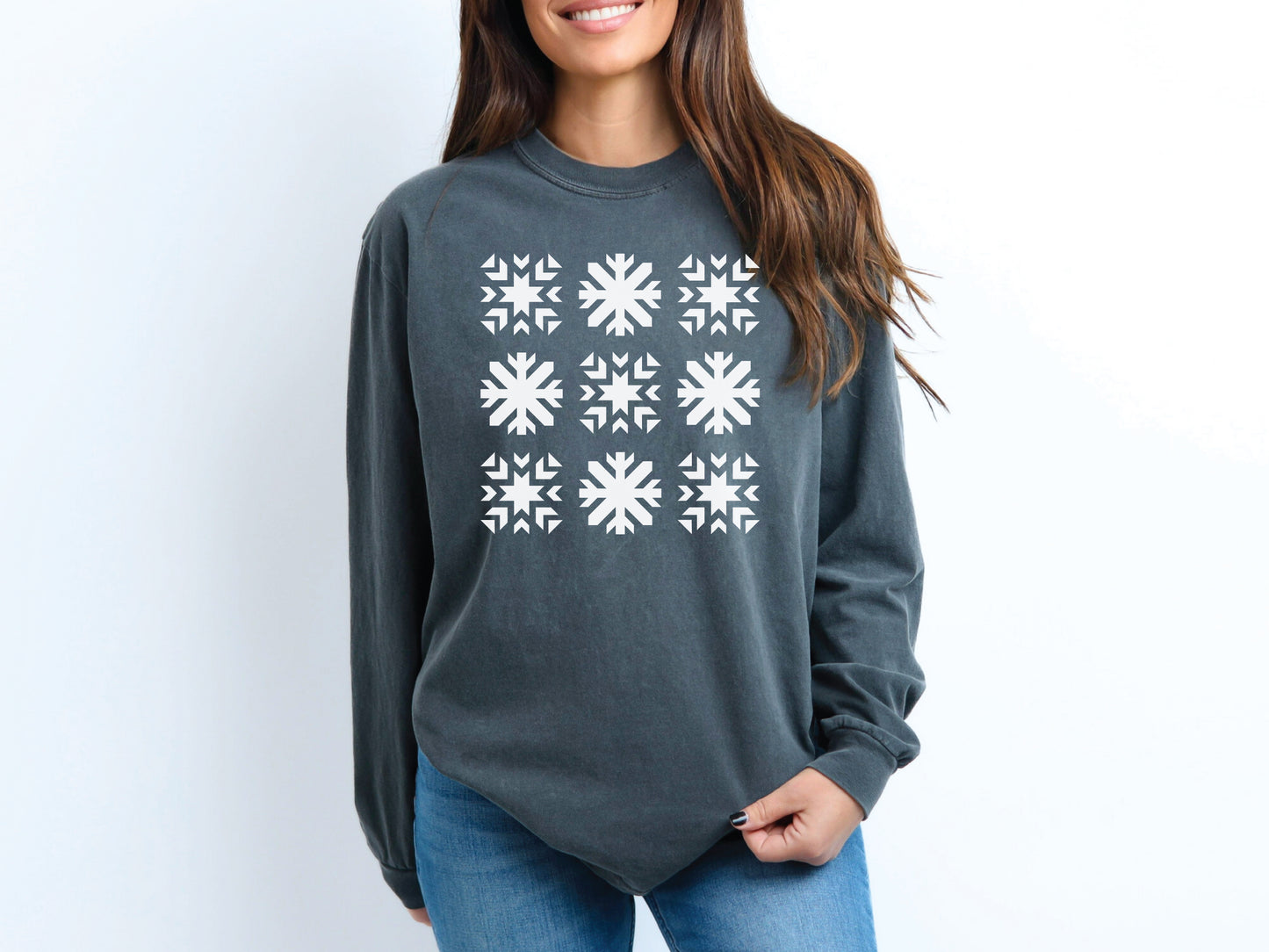 Snowflake Quilt Block Long-Sleeved T-Shirt