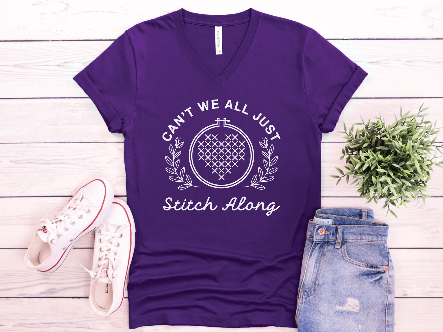 Can't We All Just Stitch Along V-Neck T-Shirt