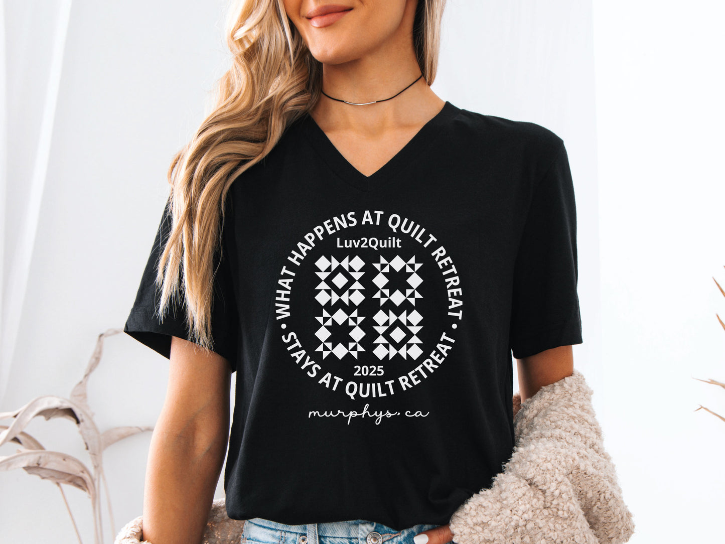 Luv2Quilt V-Neck Quilt Retreat T-Shirt