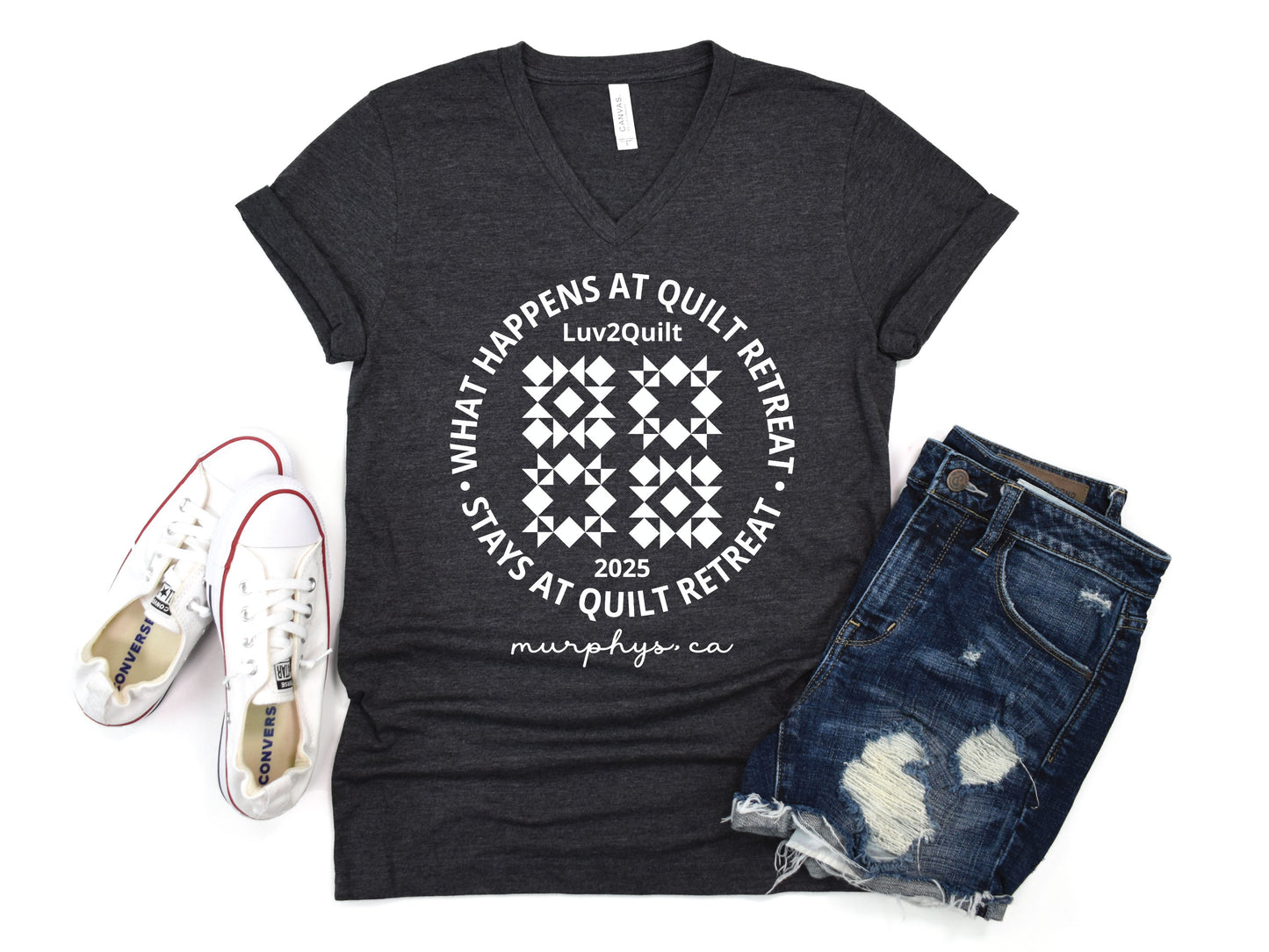 Luv2Quilt V-Neck Quilt Retreat T-Shirt