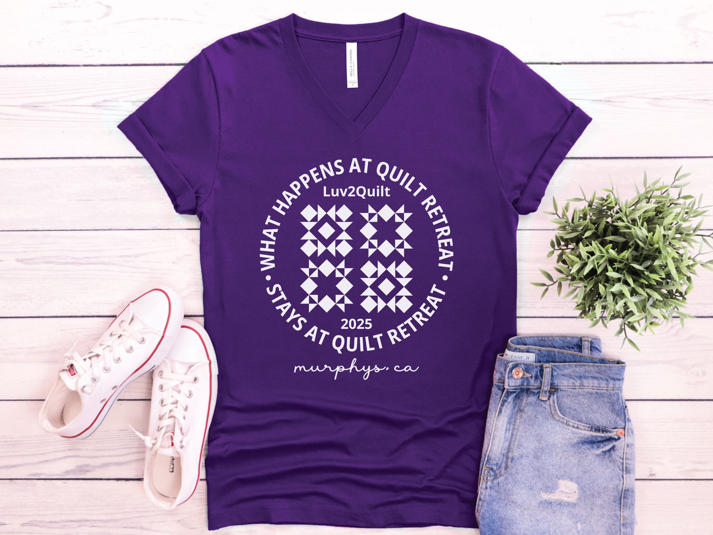 Luv2Quilt V-Neck Quilt Retreat T-Shirt
