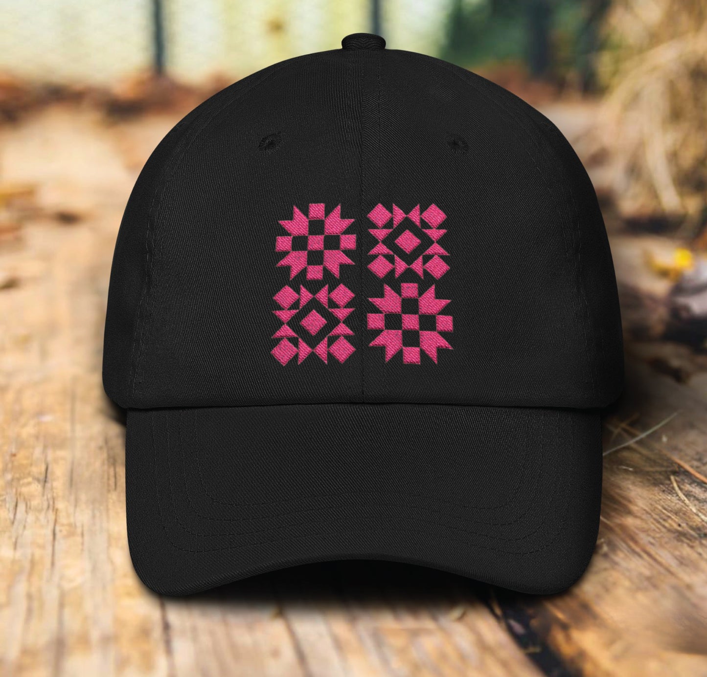 Quilt Block Embroidery Hat (pink)