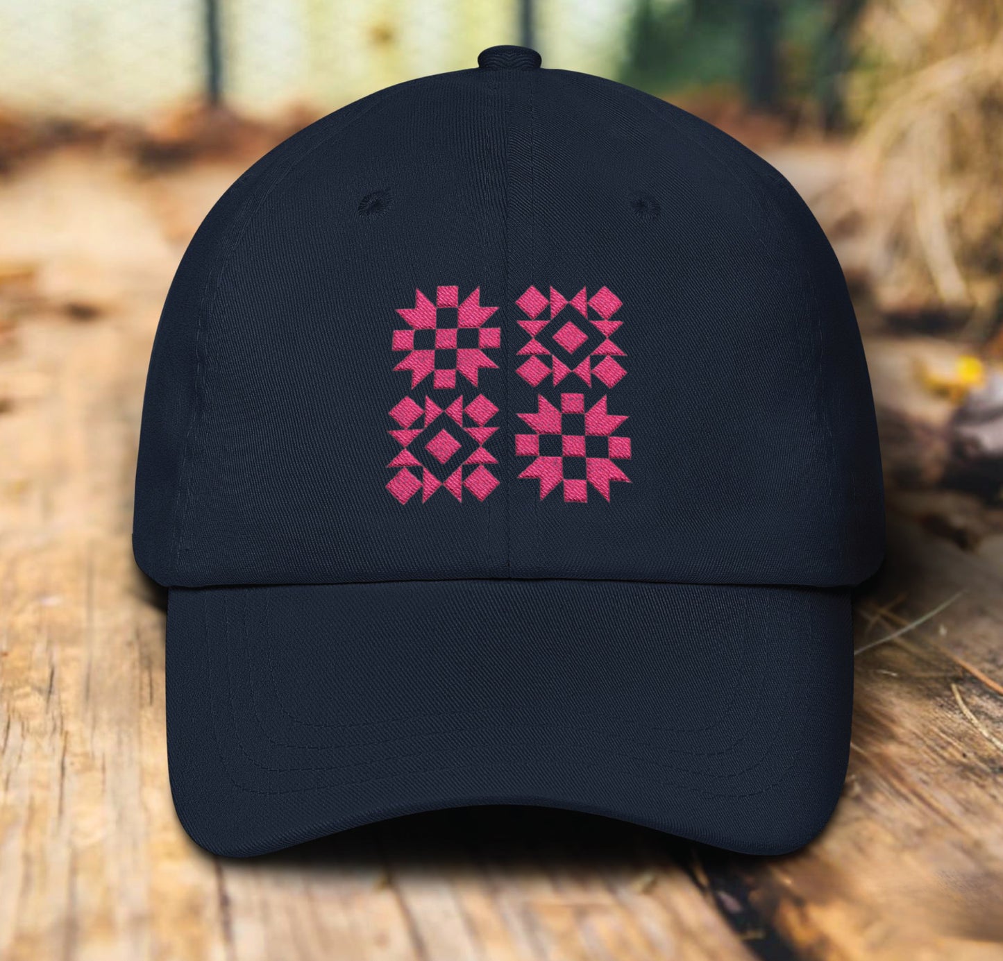 Quilt Block Embroidery Hat (pink)