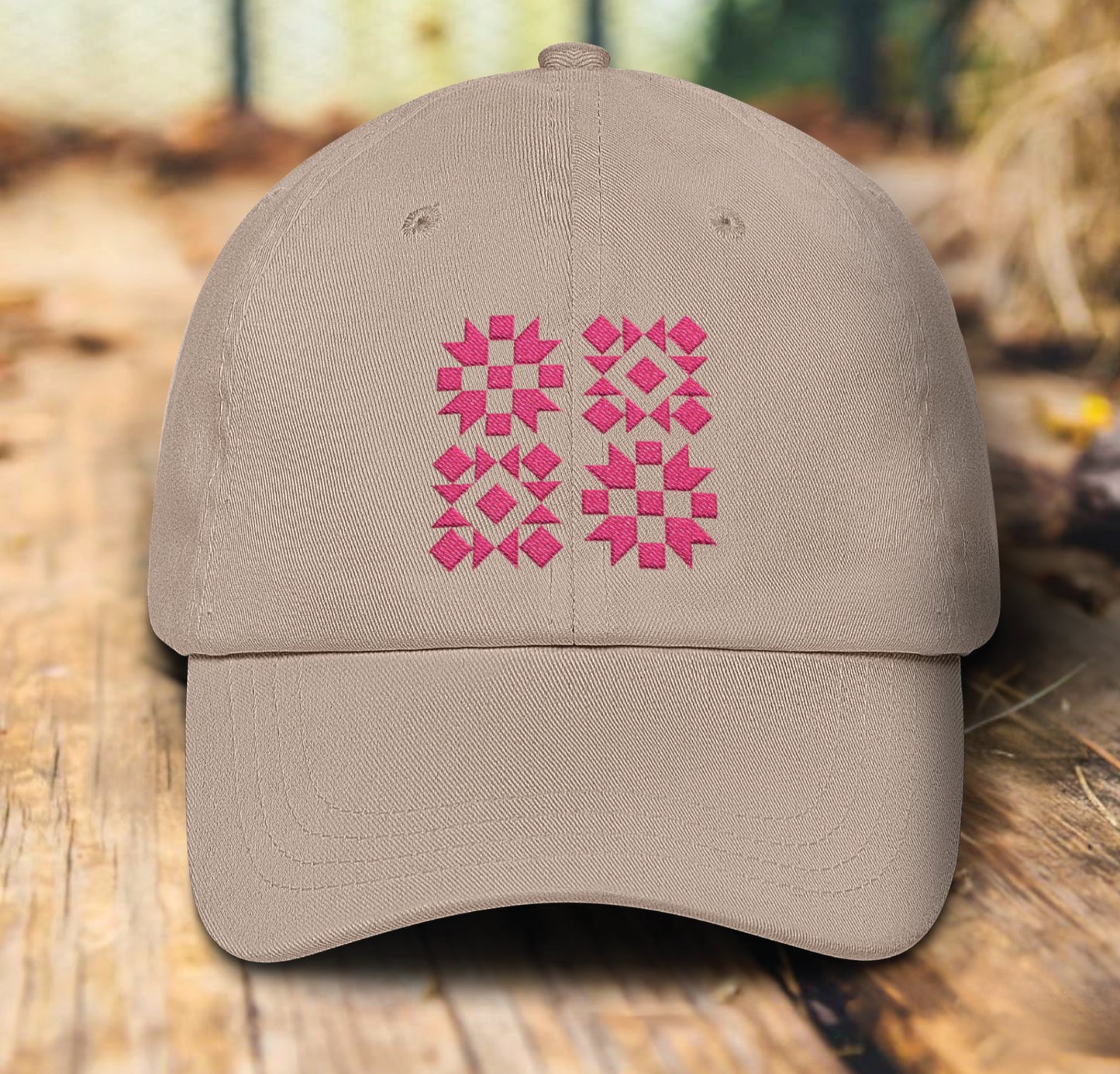 Quilt Block Embroidery Hat (pink)