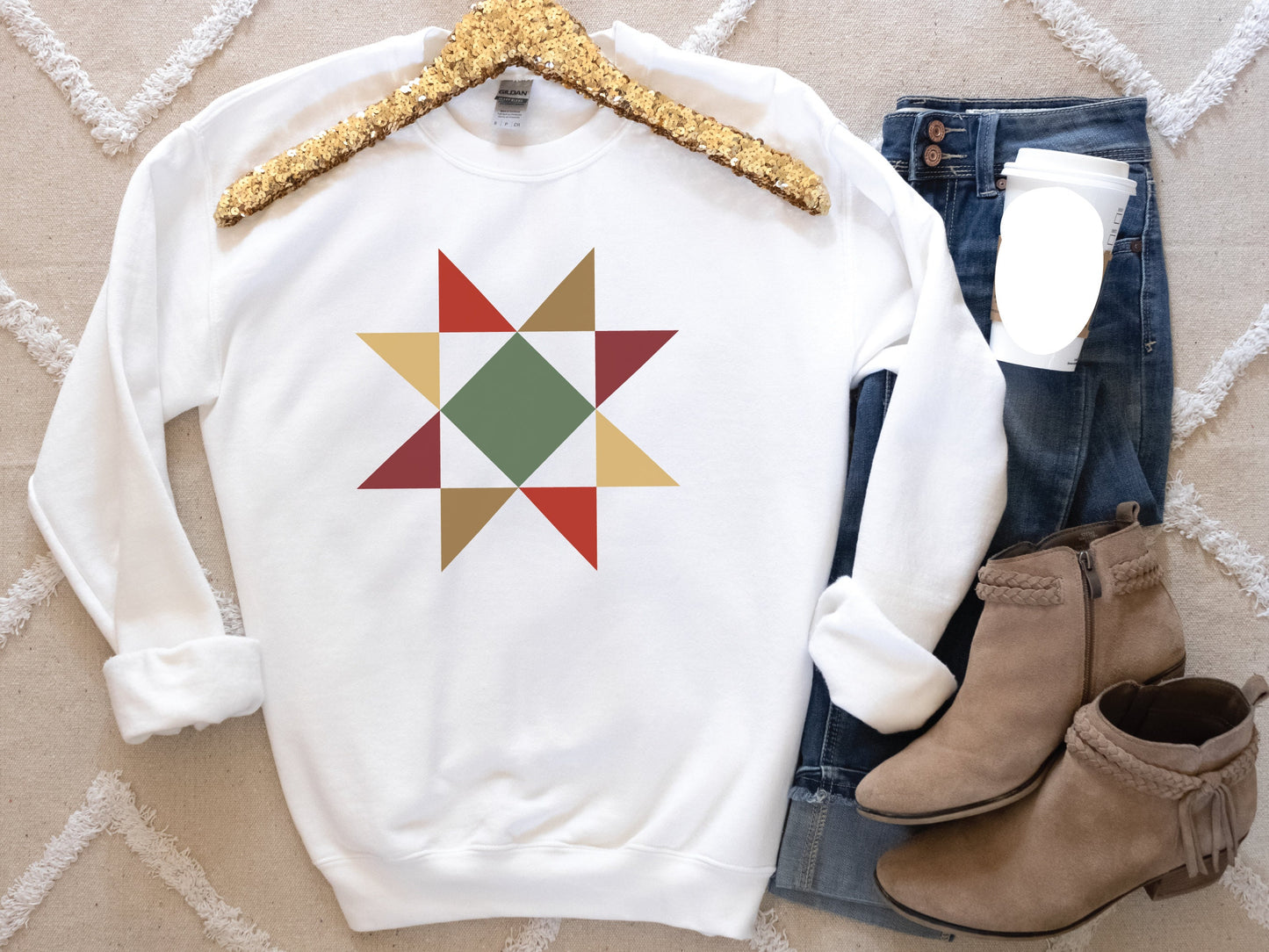 Winter Holiday Star Quilt Block Sweatshirt