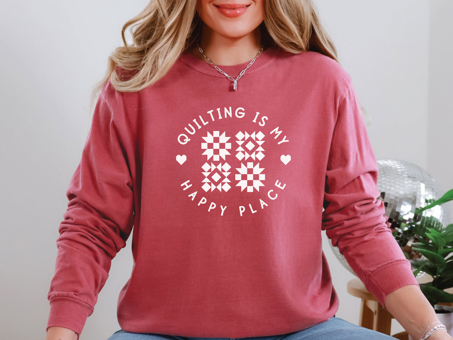 Quilting Is My Happy Place Long-Sleeved T-Shirt