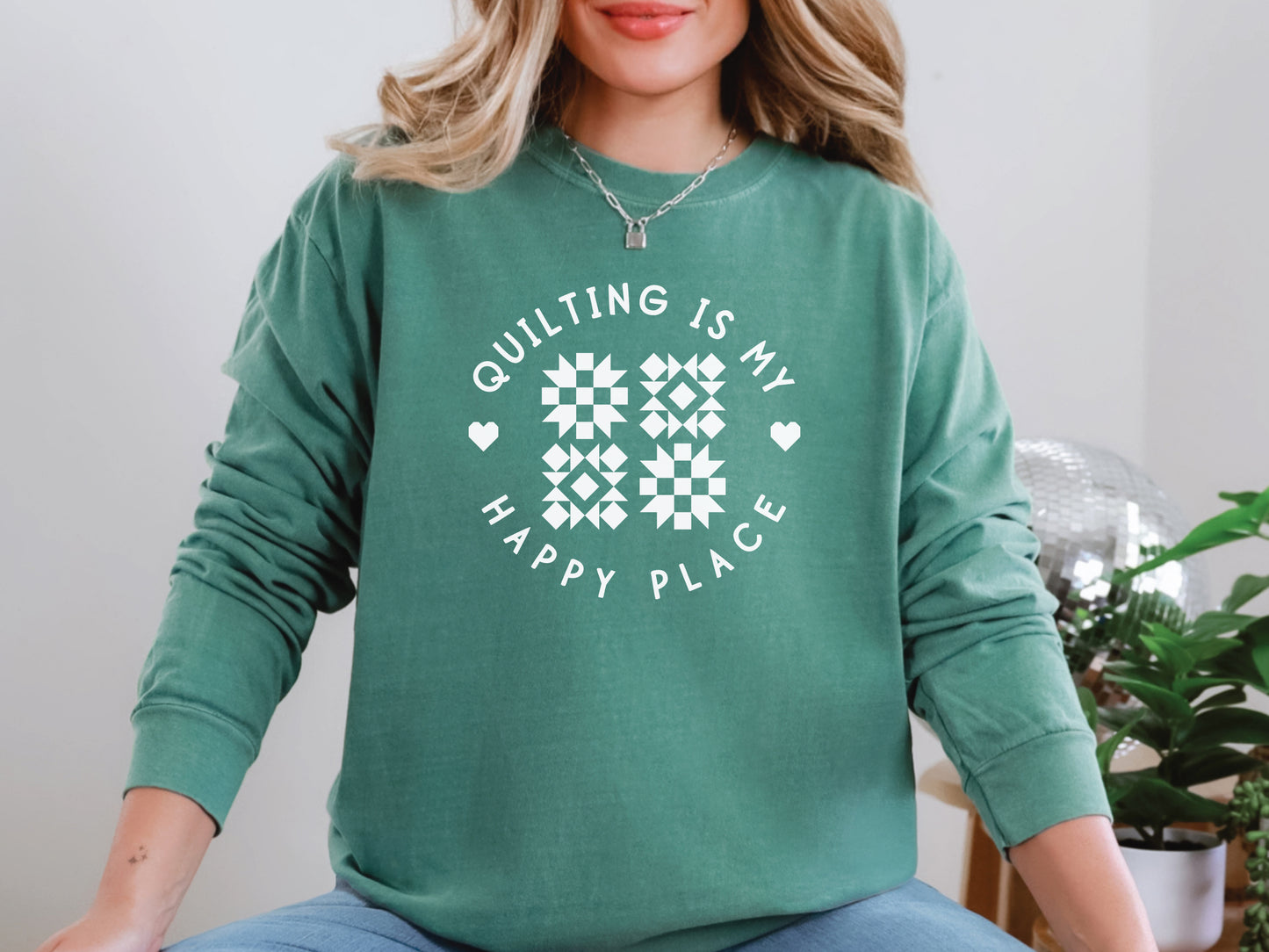 Quilting Is My Happy Place Long-Sleeved T-Shirt