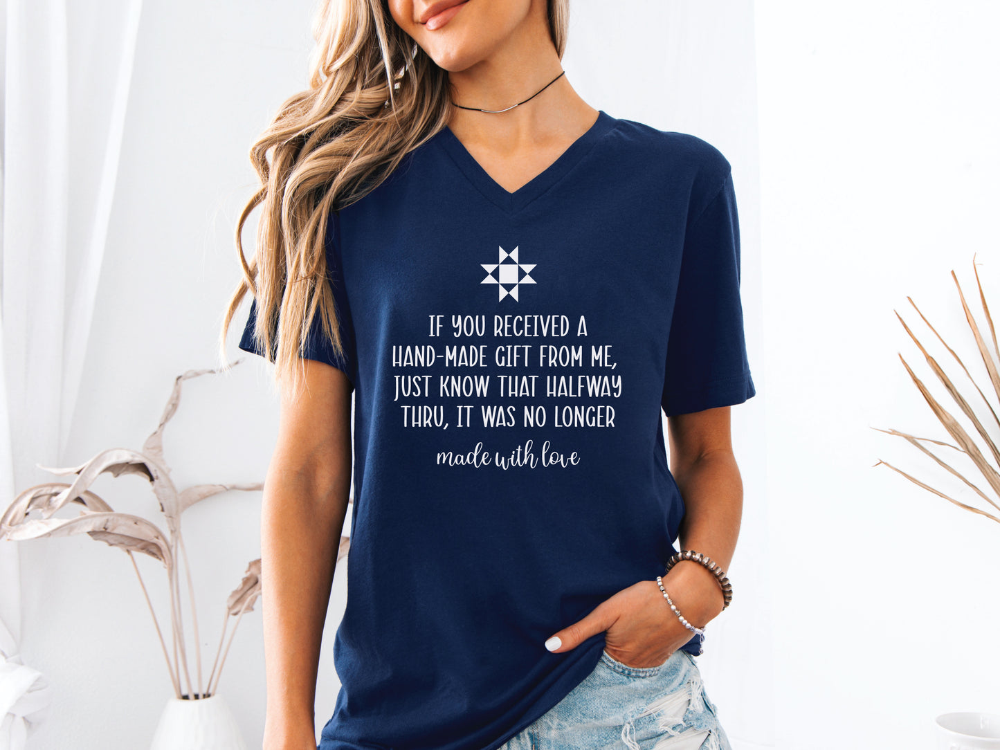 Made With Love Quilting V-Neck T-Shirt
