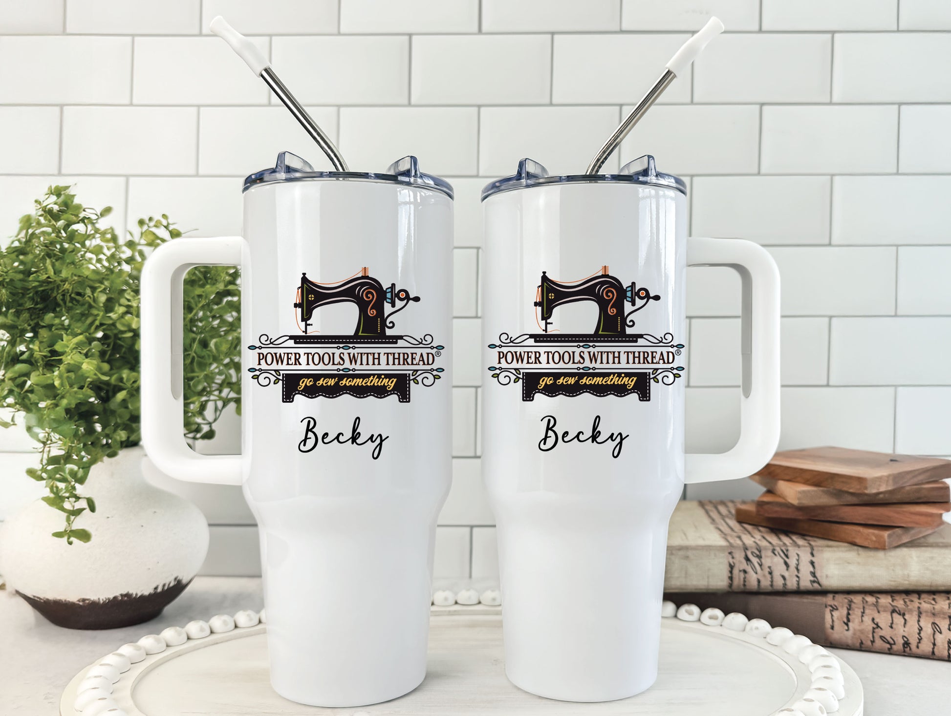 Stay hydrated in style with this 40oz personalized PTWT tumbler — perfect for quilters, sewists, and fans of Power Tools With Thread You Tube live shows.