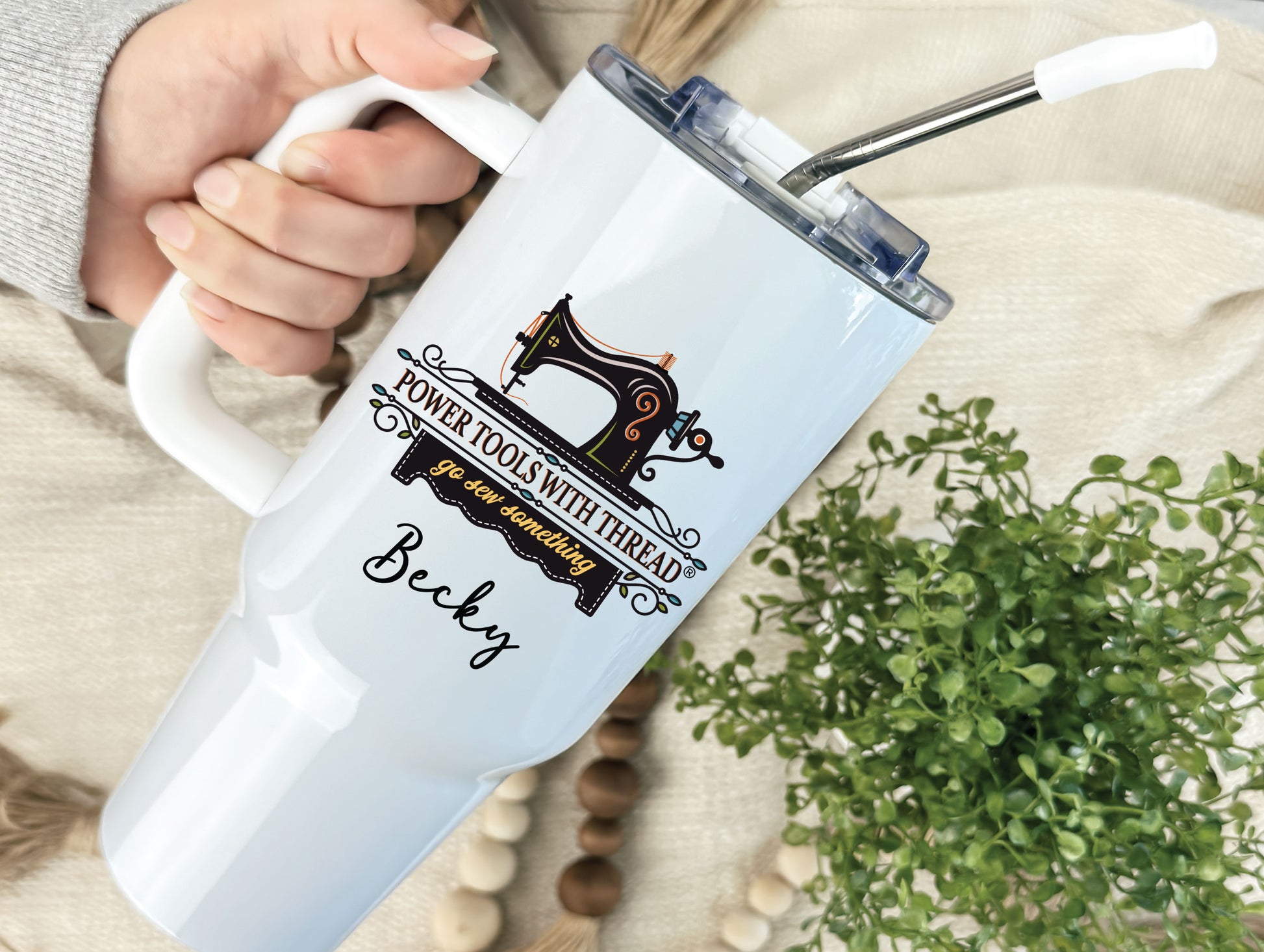 Stay hydrated in style with this 40oz personalized PTWT tumbler — perfect for quilters, sewists, and fans of Power Tools With Thread You Tube live shows.