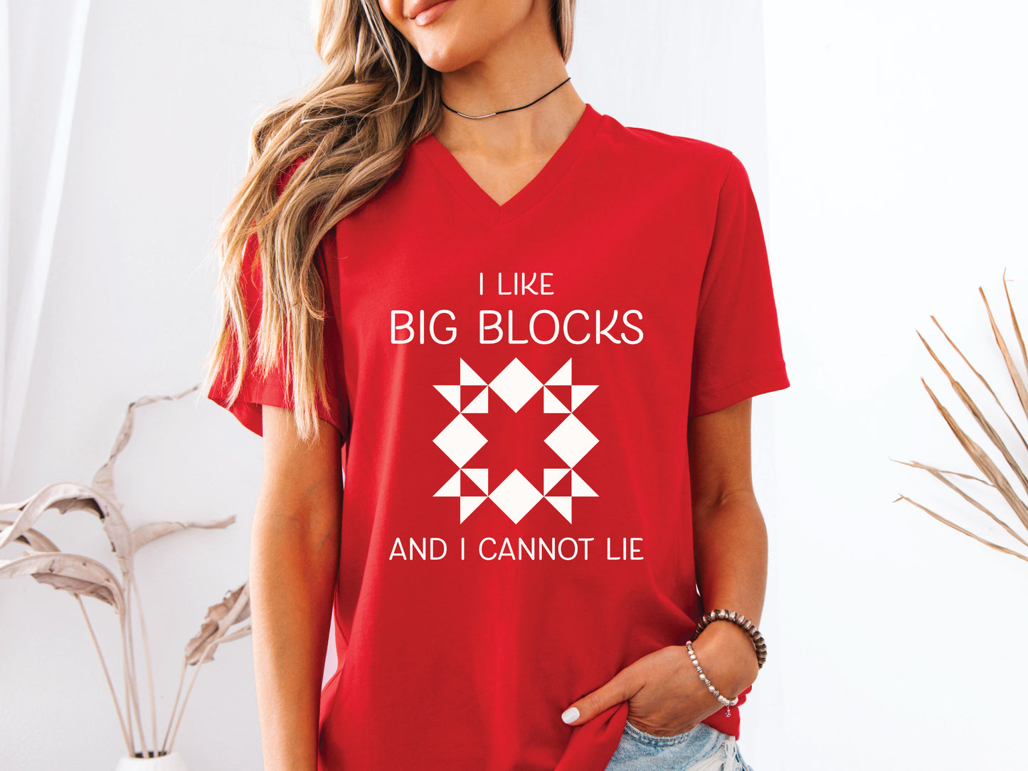 I Like Big Blocks And I Cannot Lie Quilting V-Neck T-Shirt