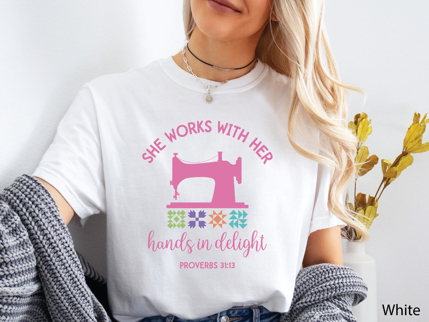 She Works With Her Hands in Delight Multi-Color Quilt Tee