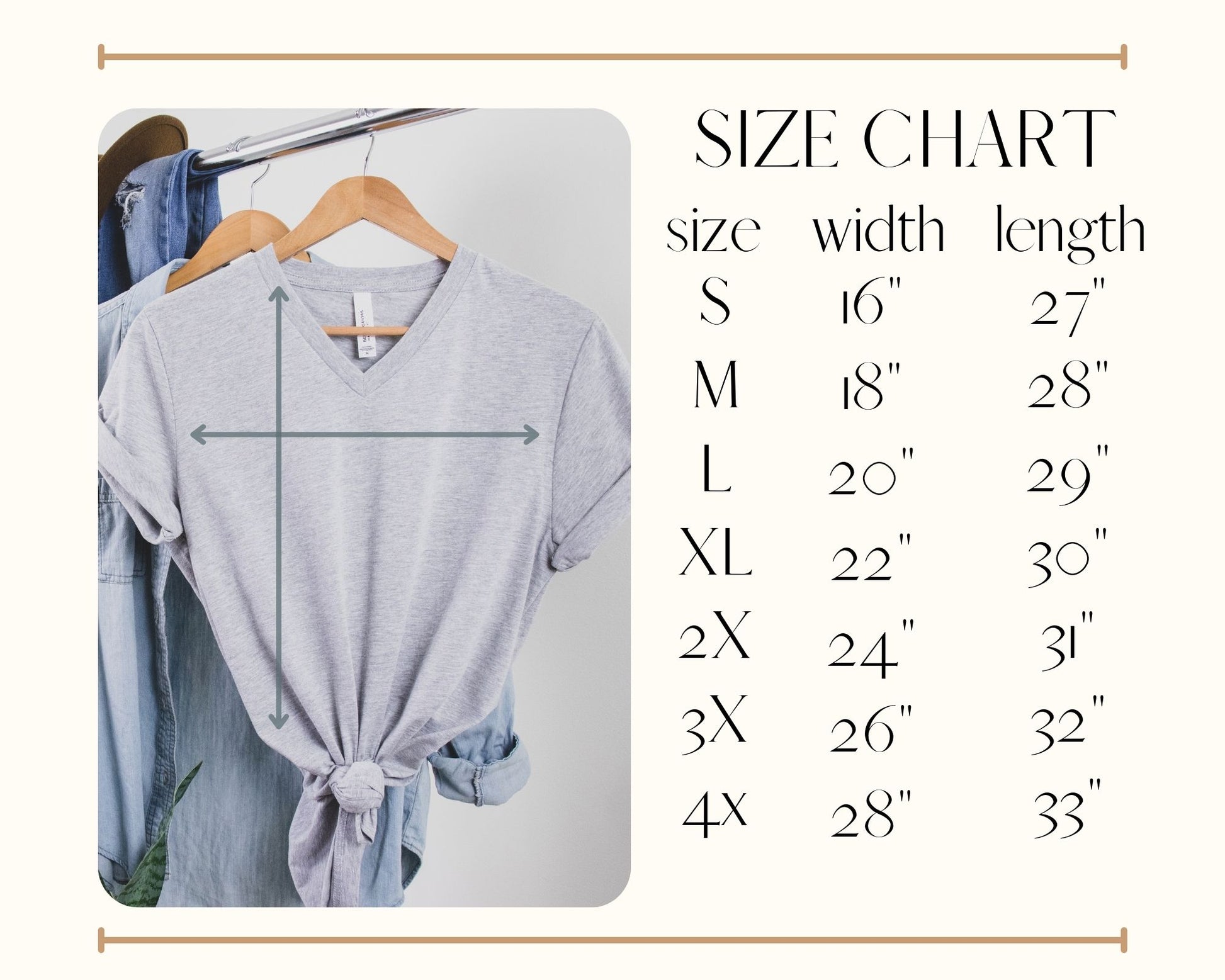 Bella 3005 size chart for quilting t-shirt from Bee Inspired Tees.