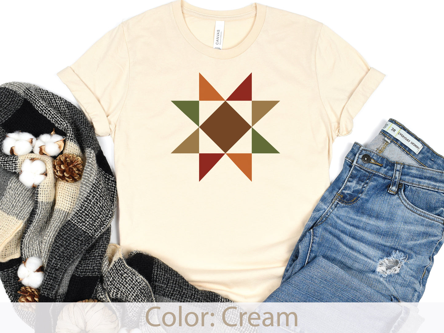 Fall Quilt Block Evening Star T-Shirt