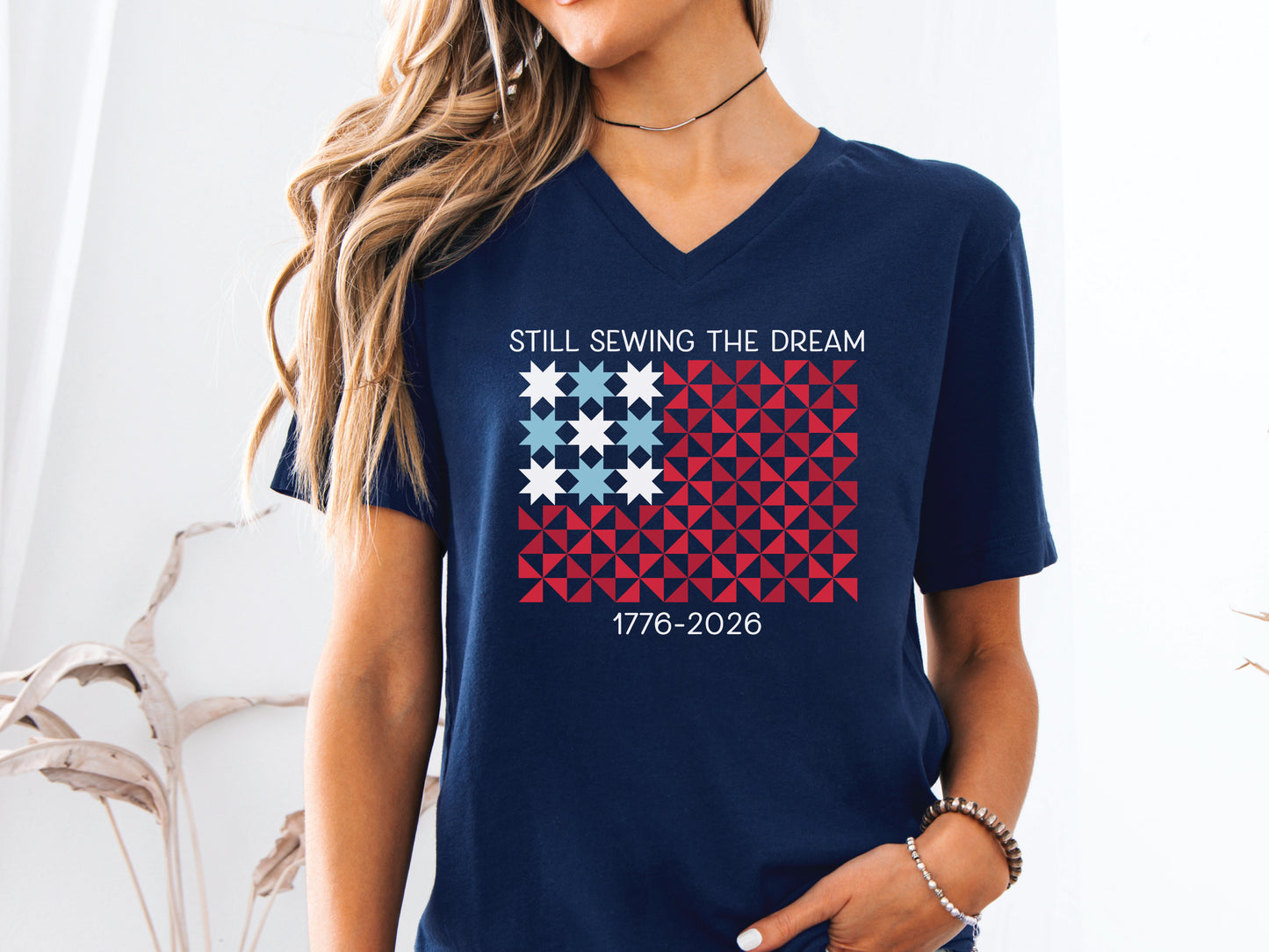 Still Sewing The Dream Patriotic V-Neck Tee