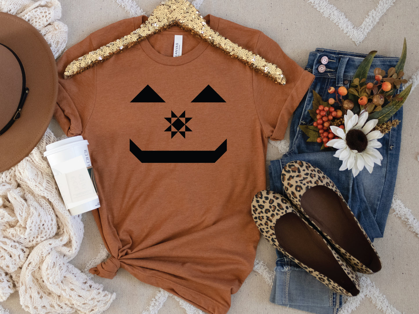 Jack-O-Lantern Quilt Block T-Shirt