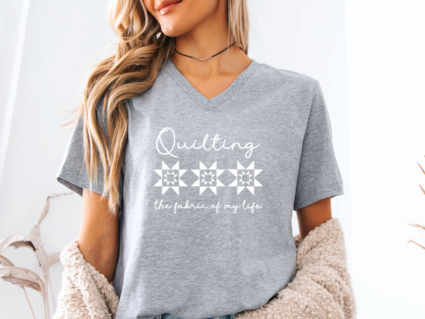 Quilting The Fabric of My Life V-Neck T-Shirt