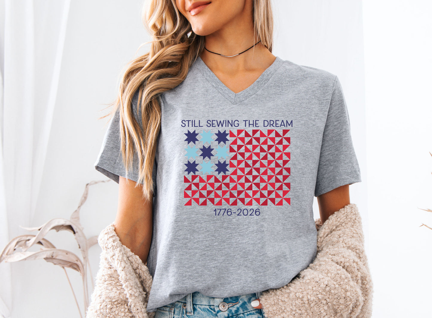 Still Sewing The Dream Patriotic V-Neck Tee