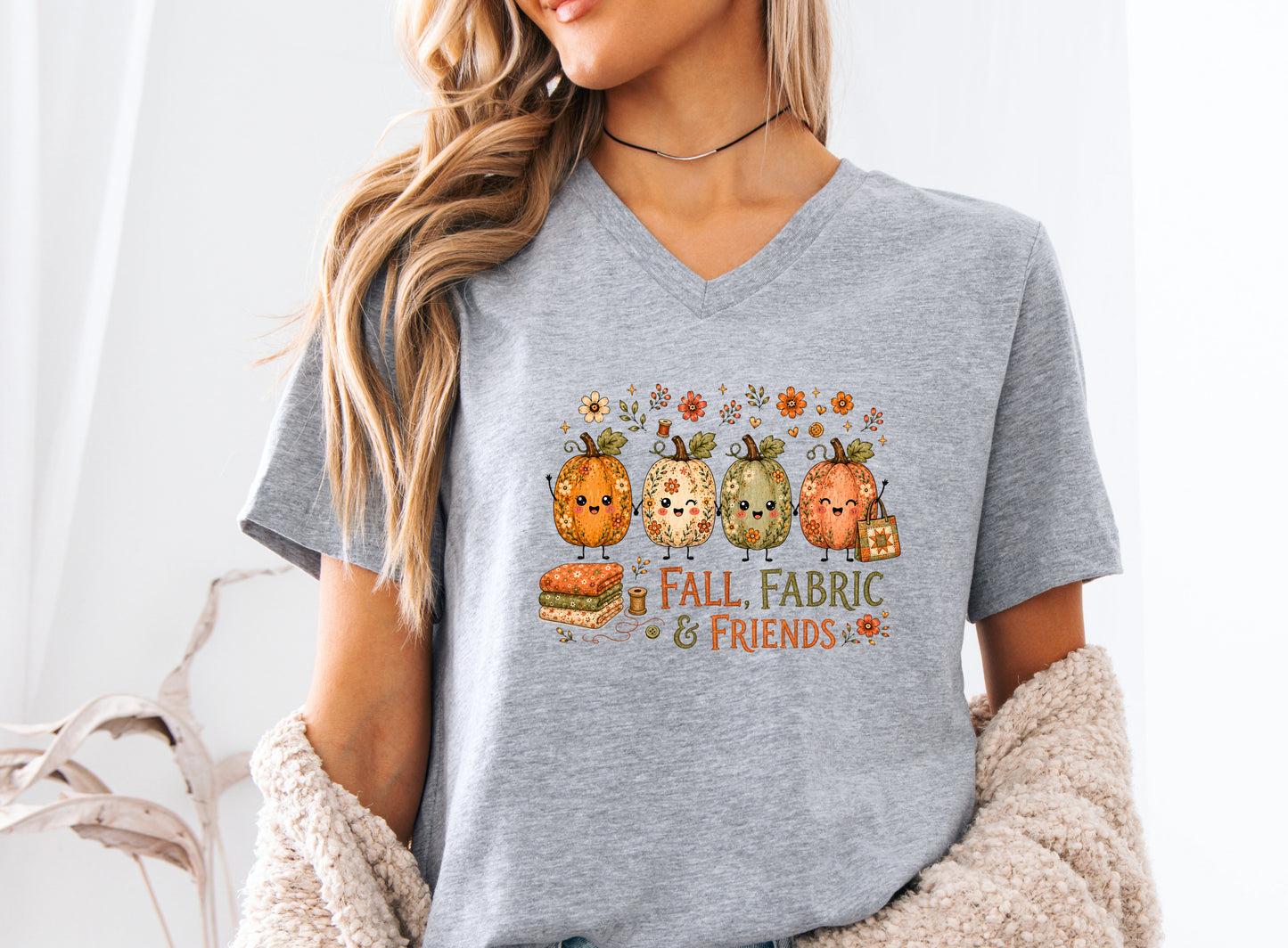Fall, Fabric & Friends V-Neck T-Shirt