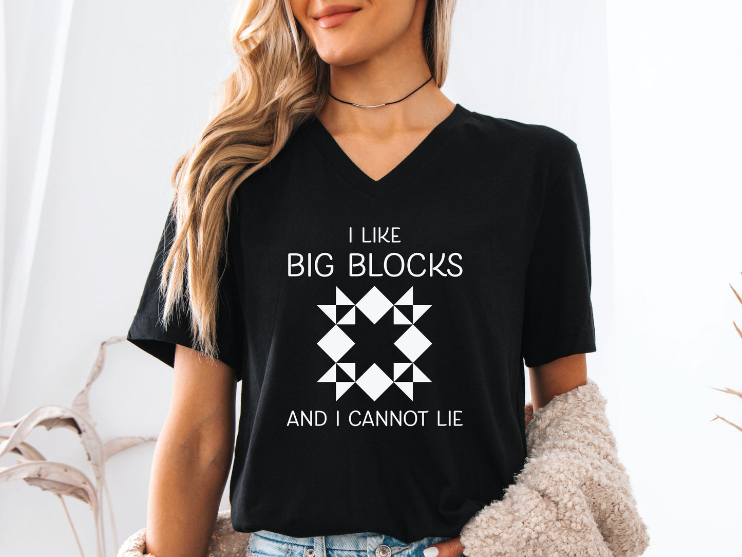 I Like Big Blocks And I Cannot Lie Quilting V-Neck T-Shirt