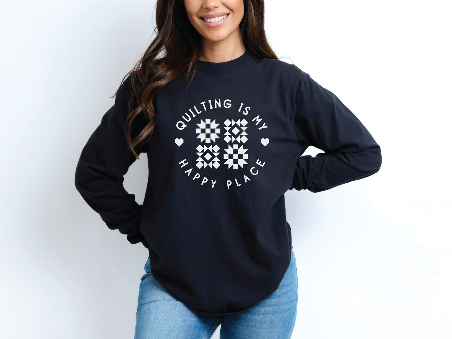 Quilting Is My Happy Place Long-Sleeved T-Shirt