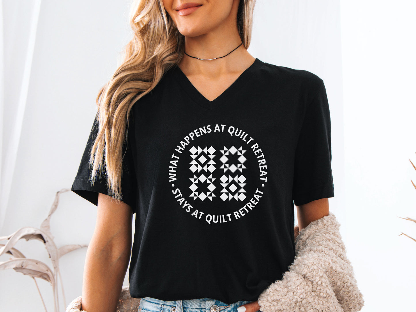 What Happens At Quilt Retreat V-Neck T-Shirt