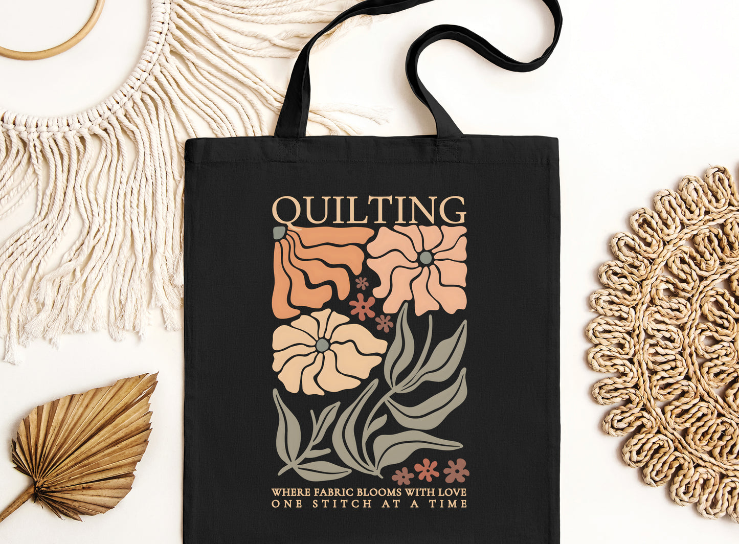 Quilting Boho Floral Canvas Tote Bag
