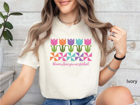 Bloom Where You Are Stitched Tulip T-Shirt