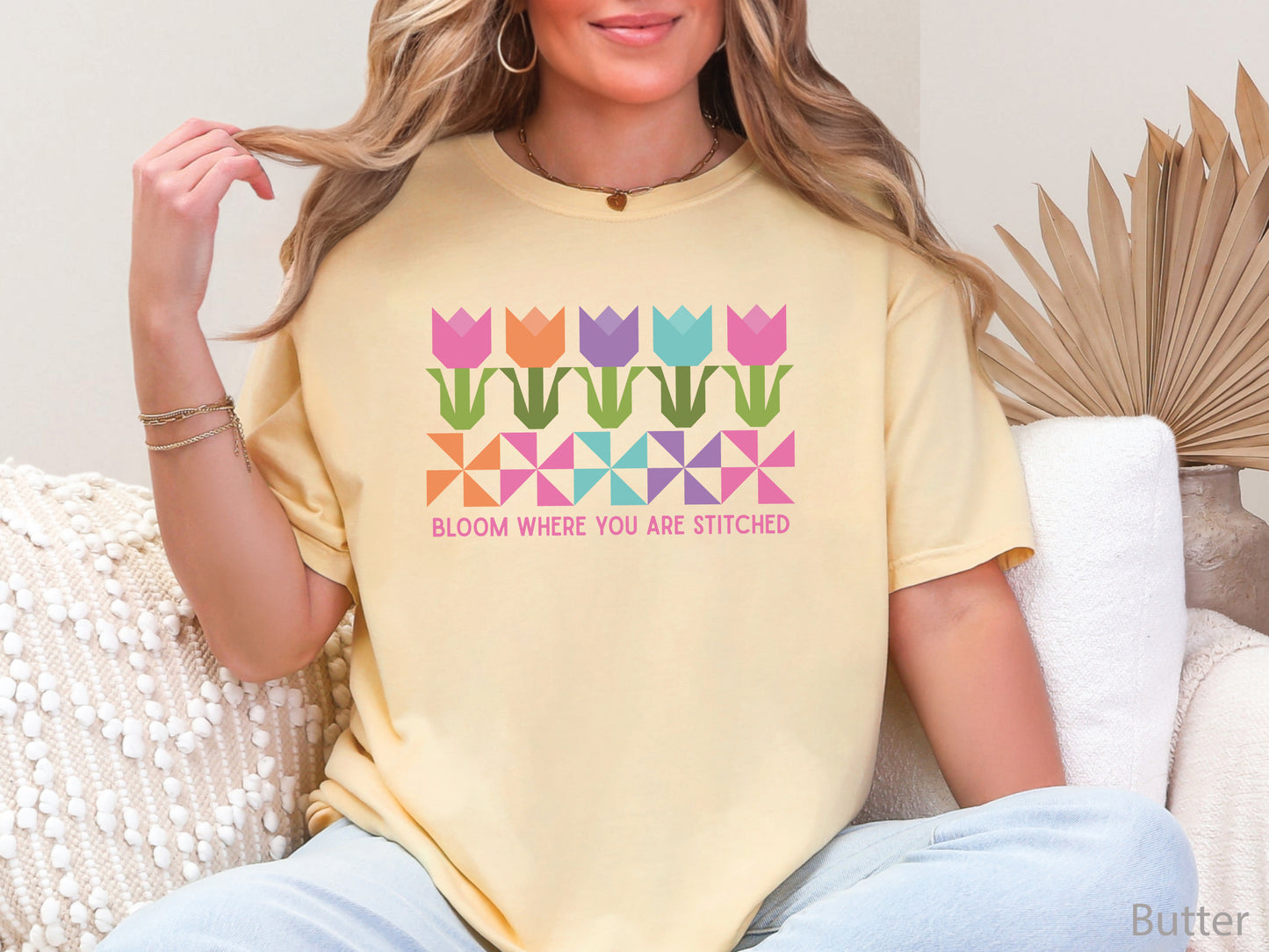 Bloom Where You Are Stitched Tulip T-Shirt