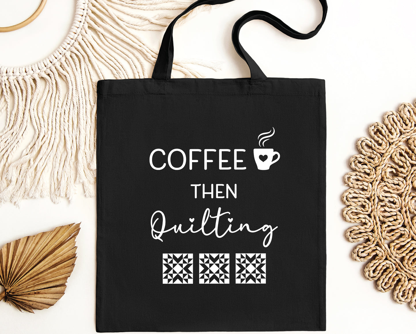Coffee Then Quilting Canvas Tote Bag