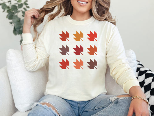 Autumn Leaf Quilt Block Long Sleeve T-Shirt