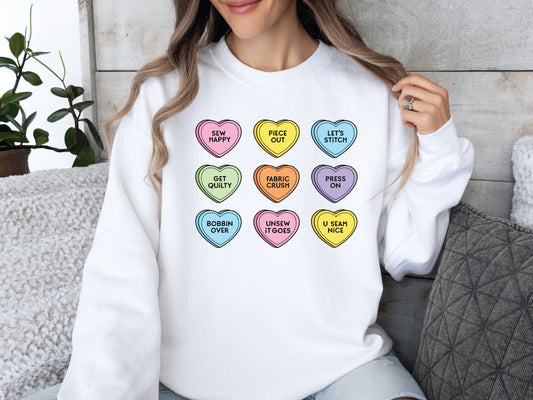 Valentine's Day Sewing Hearts Sweatshirt