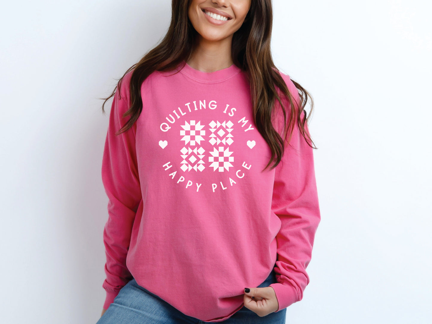 Quilting Is My Happy Place Long-Sleeved T-Shirt