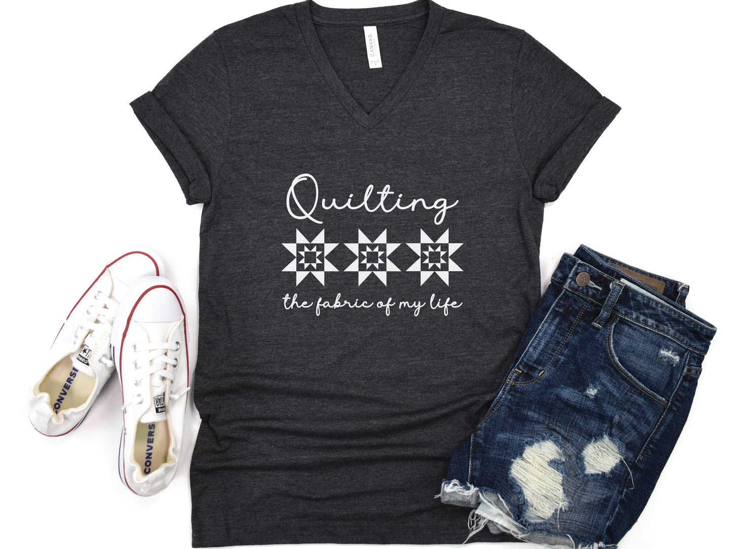 Quilting The Fabric of My Life V-Neck T-Shirt