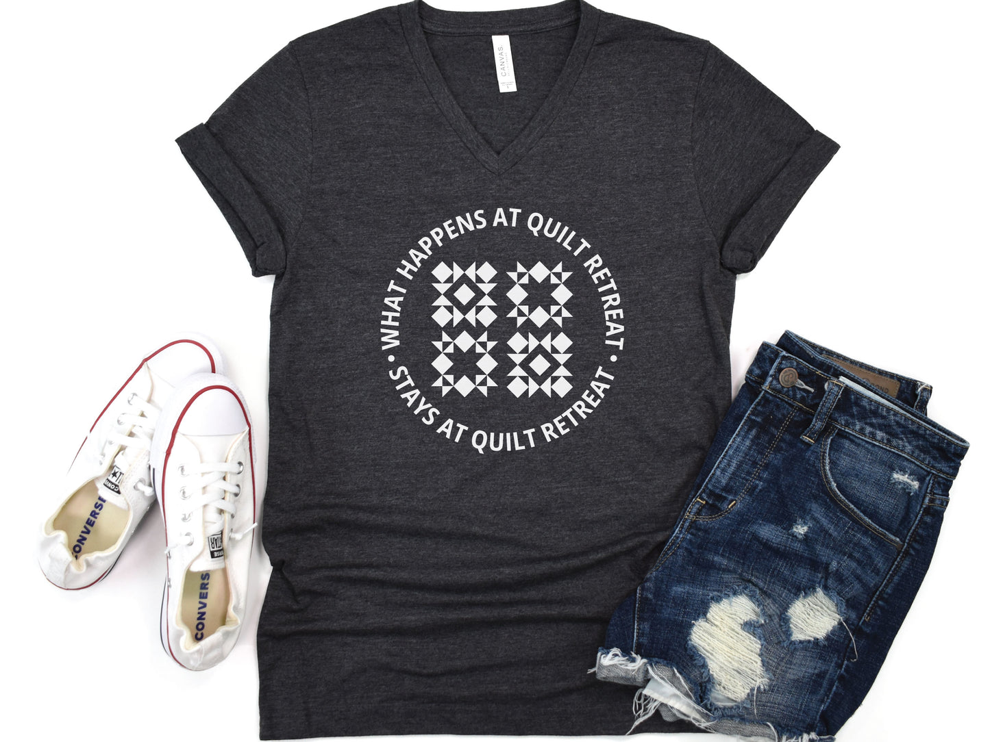 What Happens At Quilt Retreat V-Neck T-Shirt