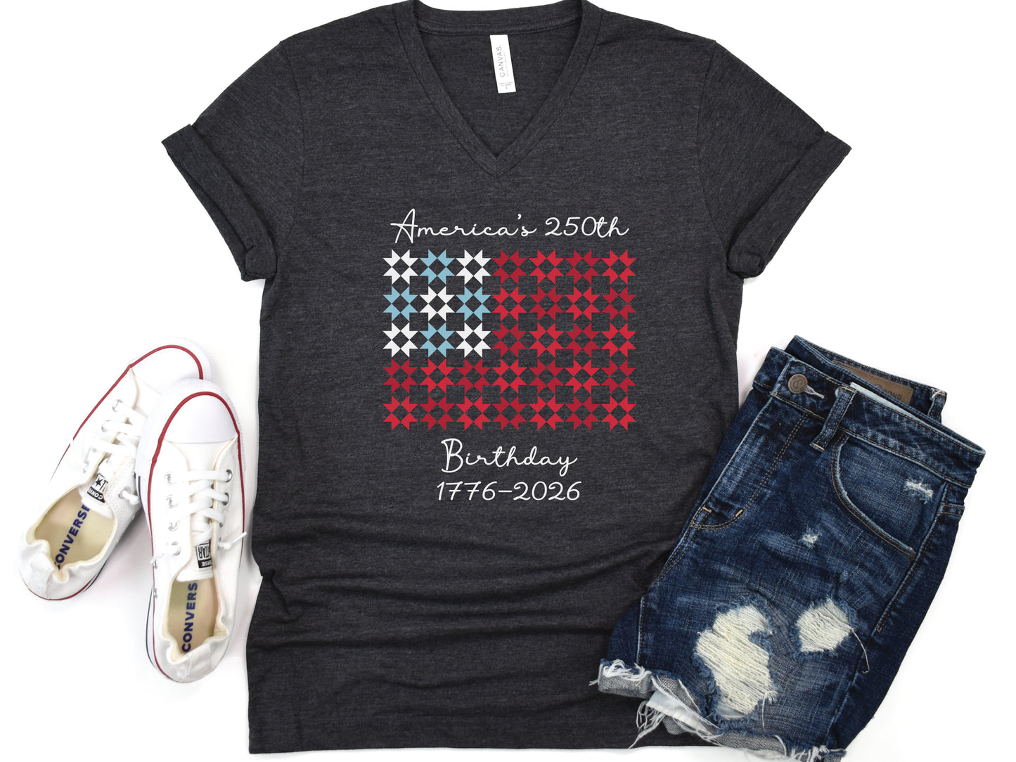 America's 250th Quiltin' USA V-Neck Shirt